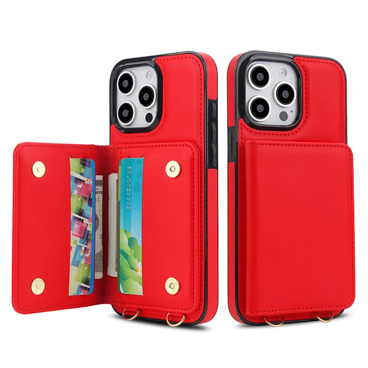 For iPhone 15 Pro Max Crossbody Dual-buckle Wallet RFID Back Leather Phone Case