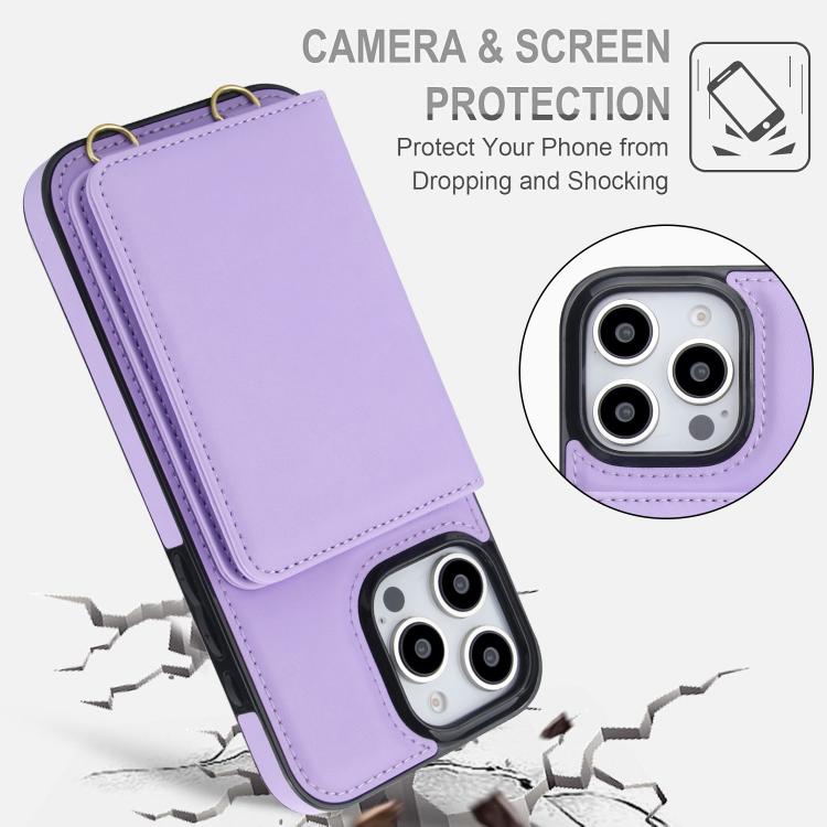 For iPhone 15 Pro Max Crossbody Dual-buckle Wallet RFID Back Leather Phone Case