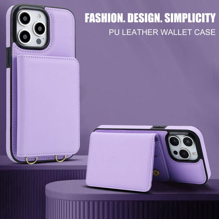 For iPhone 15 Pro Max Crossbody Dual-buckle Wallet RFID Back Leather Phone Case
