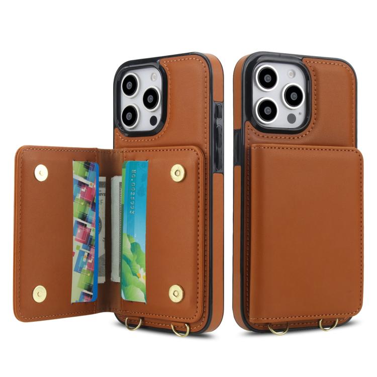 For iPhone 15 Pro Max Crossbody Dual-buckle Wallet RFID Back Leather Phone Case