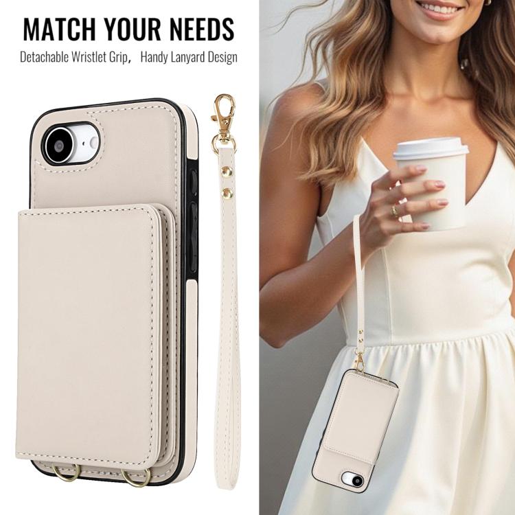 For iPhone 17e / 16e Crossbody Dual-buckle Wallet RFID Back Leather Phone Case