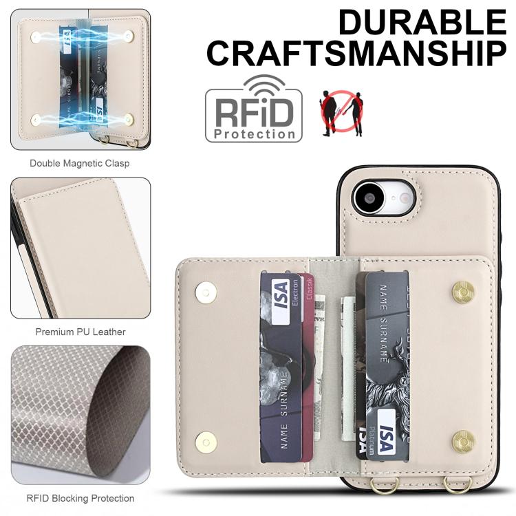 For iPhone 17e / 16e Crossbody Dual-buckle Wallet RFID Back Leather Phone Case