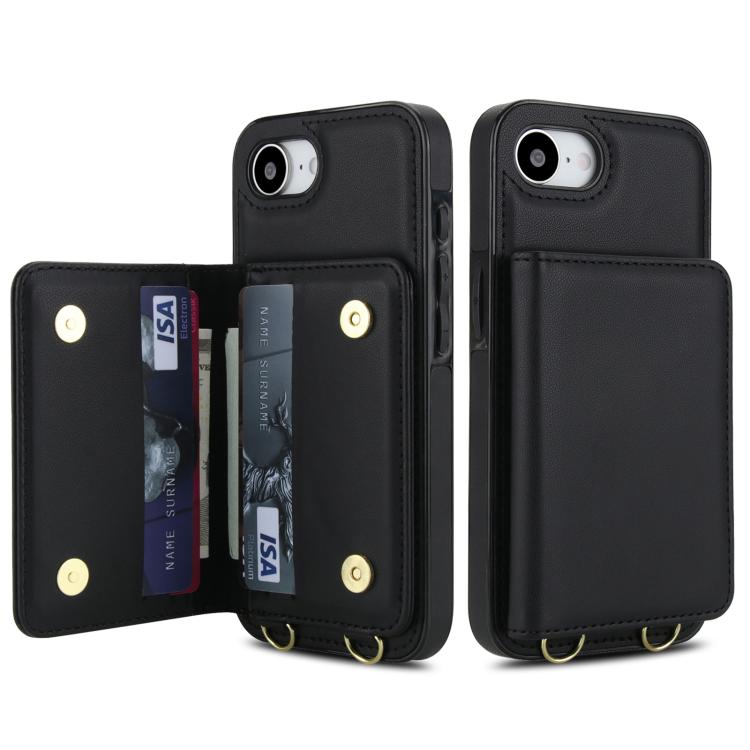 For iPhone 17e / 16e Crossbody Dual-buckle Wallet RFID Back Leather Phone Case