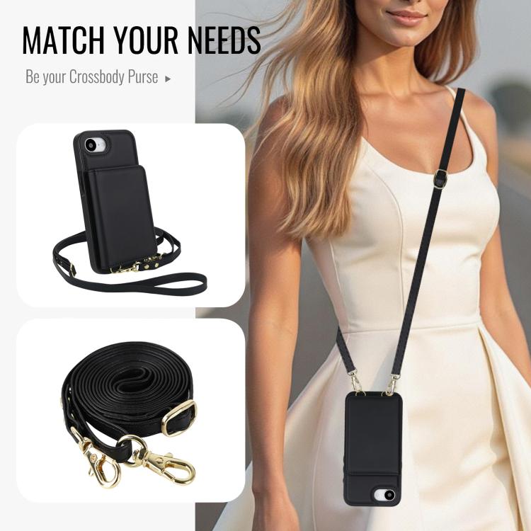 For iPhone 17e / 16e Crossbody Dual-buckle Wallet RFID Back Leather Phone Case