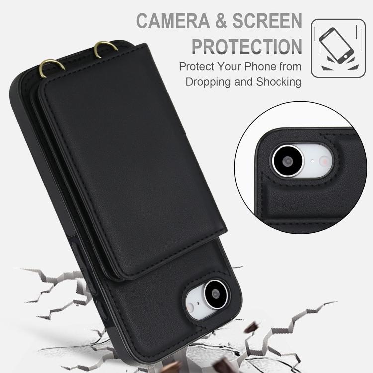For iPhone 17e / 16e Crossbody Dual-buckle Wallet RFID Back Leather Phone Case