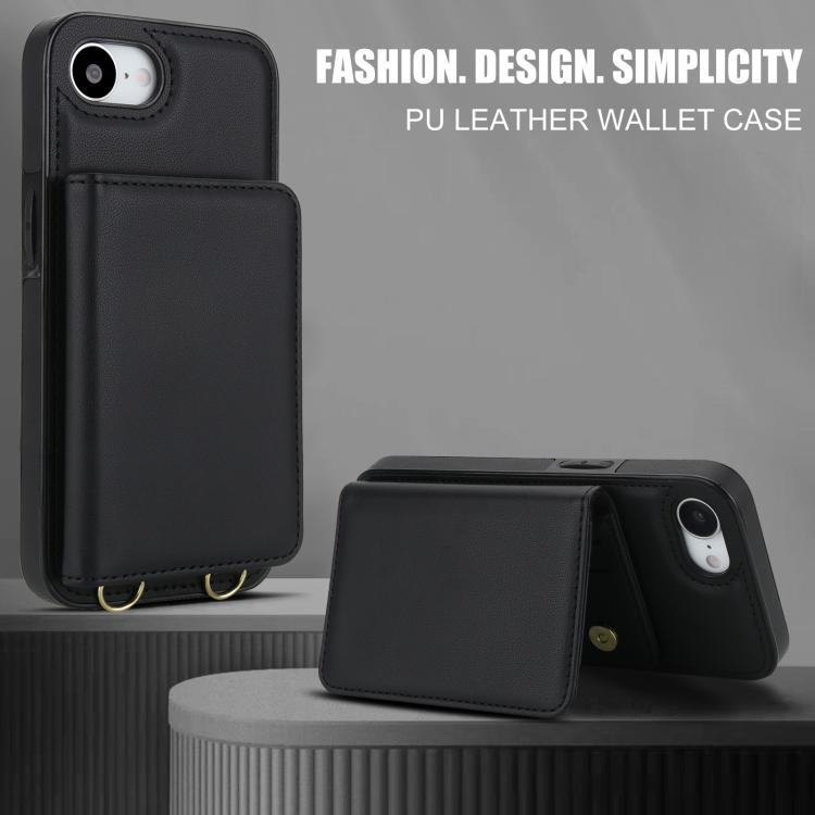For iPhone 17e / 16e Crossbody Dual-buckle Wallet RFID Back Leather Phone Case
