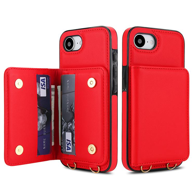 For iPhone 17e / 16e Crossbody Dual-buckle Wallet RFID Back Leather Phone Case