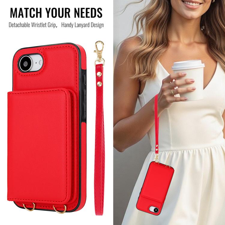 For iPhone 17e / 16e Crossbody Dual-buckle Wallet RFID Back Leather Phone Case