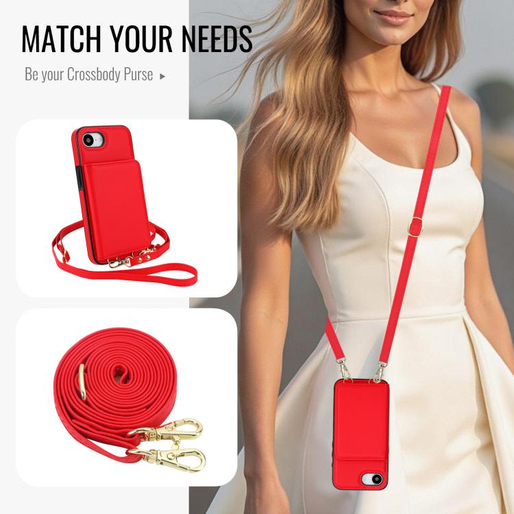 For iPhone 17e / 16e Crossbody Dual-buckle Wallet RFID Back Leather Phone Case