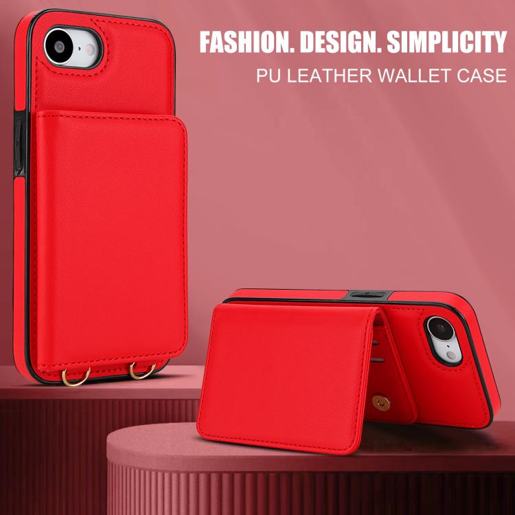 For iPhone 17e / 16e Crossbody Dual-buckle Wallet RFID Back Leather Phone Case