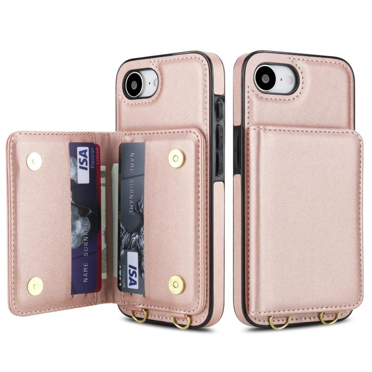 For iPhone 17e / 16e Crossbody Dual-buckle Wallet RFID Back Leather Phone Case