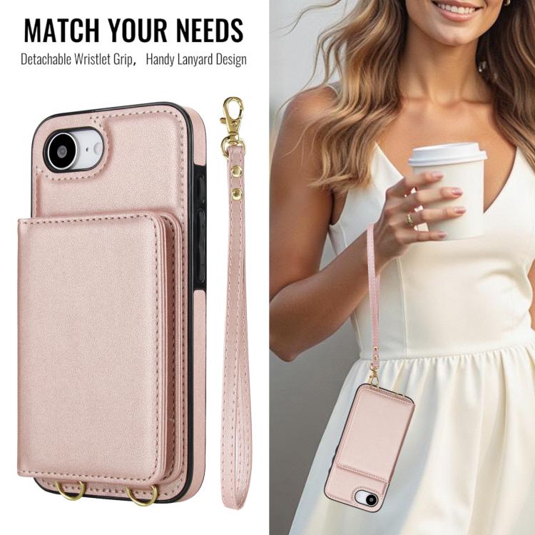 For iPhone 17e / 16e Crossbody Dual-buckle Wallet RFID Back Leather Phone Case