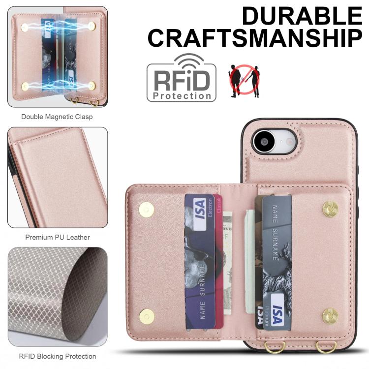 For iPhone 17e / 16e Crossbody Dual-buckle Wallet RFID Back Leather Phone Case