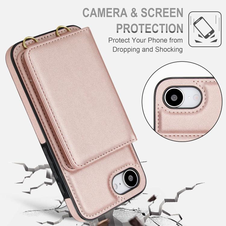 For iPhone 17e / 16e Crossbody Dual-buckle Wallet RFID Back Leather Phone Case