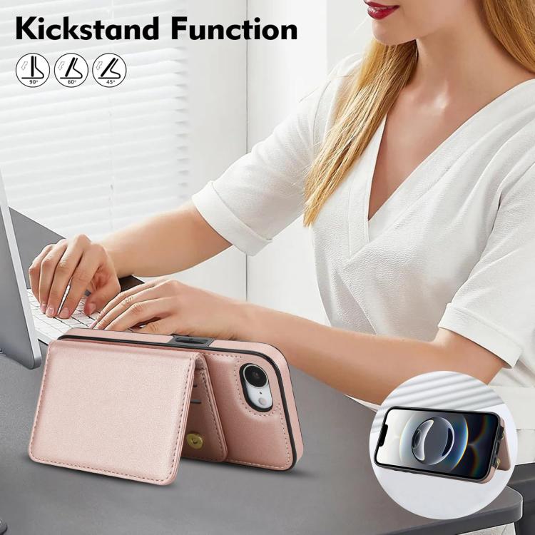 For iPhone 17e / 16e Crossbody Dual-buckle Wallet RFID Back Leather Phone Case
