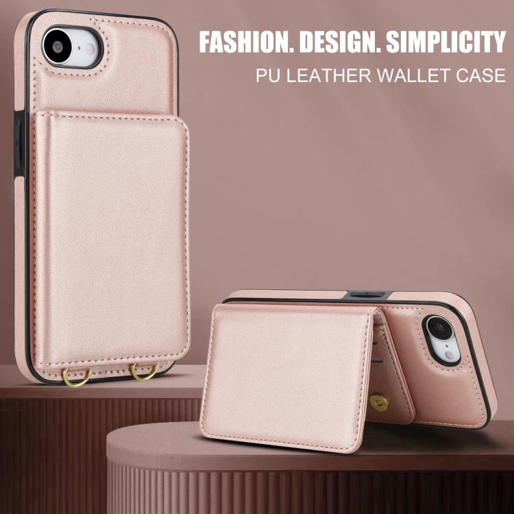For iPhone 17e / 16e Crossbody Dual-buckle Wallet RFID Back Leather Phone Case