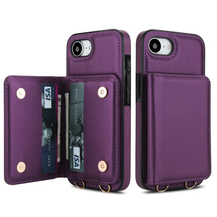 For iPhone 17e / 16e Crossbody Dual-buckle Wallet RFID Back Leather Phone Case