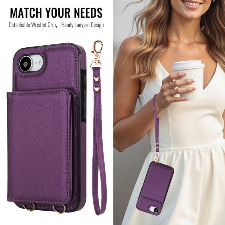 For iPhone 17e / 16e Crossbody Dual-buckle Wallet RFID Back Leather Phone Case