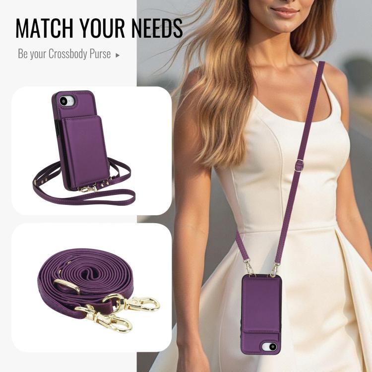 For iPhone 17e / 16e Crossbody Dual-buckle Wallet RFID Back Leather Phone Case