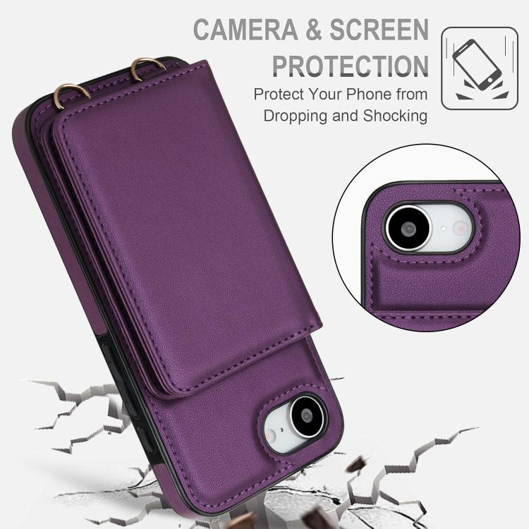 For iPhone 17e / 16e Crossbody Dual-buckle Wallet RFID Back Leather Phone Case