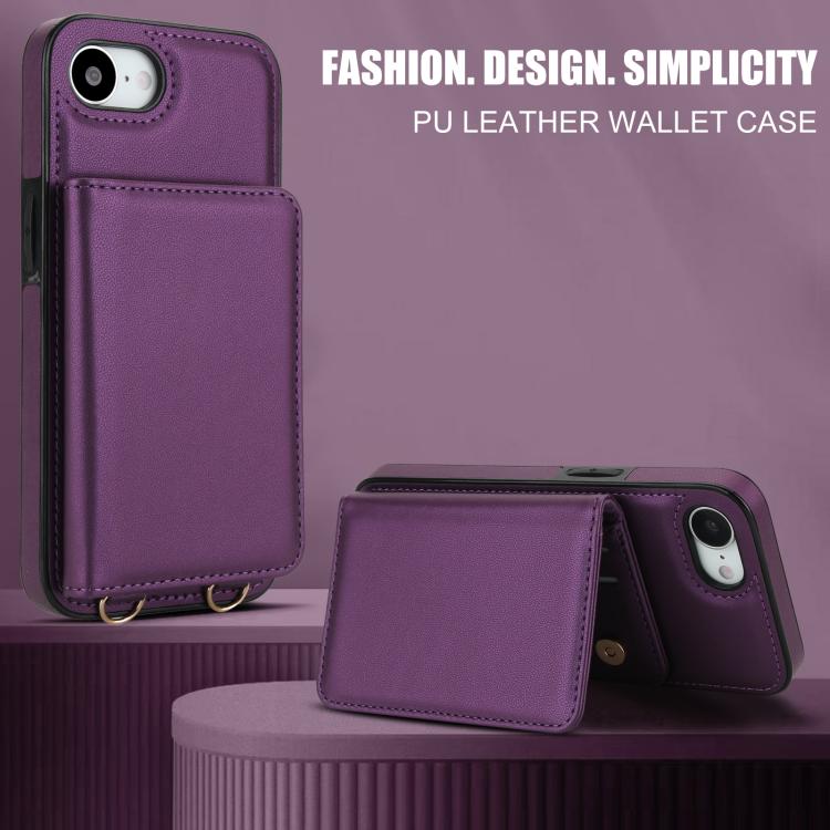 For iPhone 17e / 16e Crossbody Dual-buckle Wallet RFID Back Leather Phone Case
