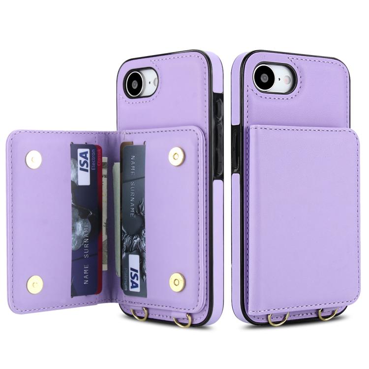 For iPhone 17e / 16e Crossbody Dual-buckle Wallet RFID Back Leather Phone Case