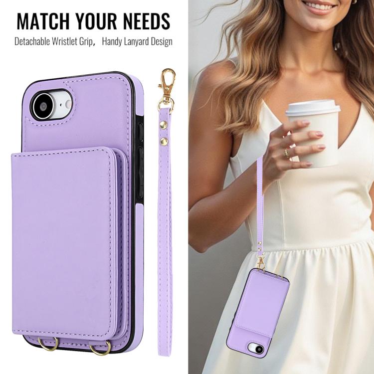For iPhone 17e / 16e Crossbody Dual-buckle Wallet RFID Back Leather Phone Case
