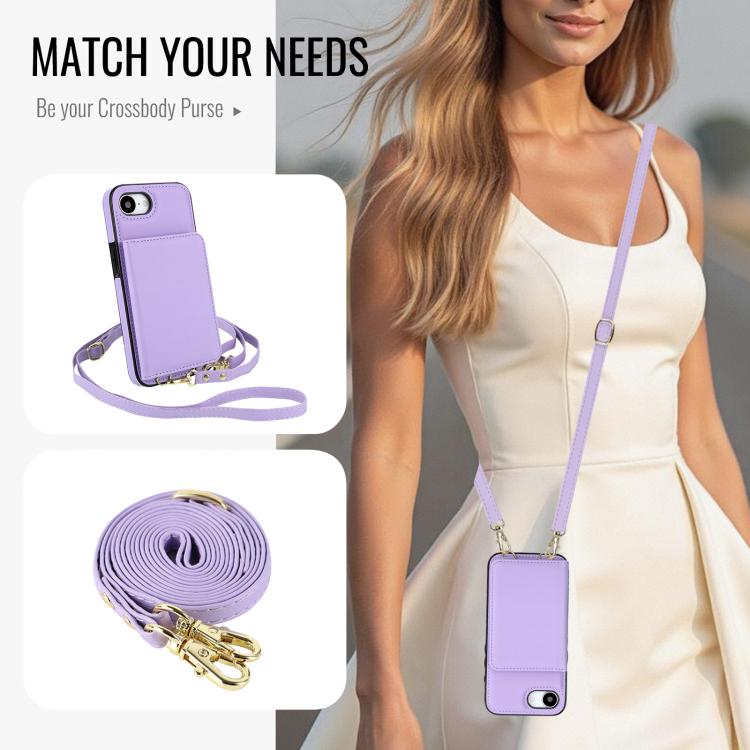 For iPhone 17e / 16e Crossbody Dual-buckle Wallet RFID Back Leather Phone Case
