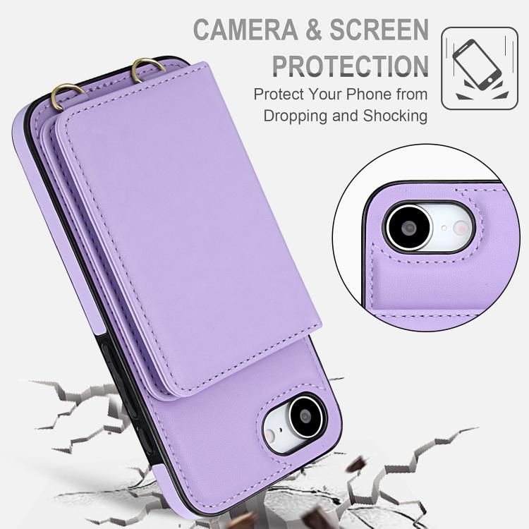 For iPhone 17e / 16e Crossbody Dual-buckle Wallet RFID Back Leather Phone Case
