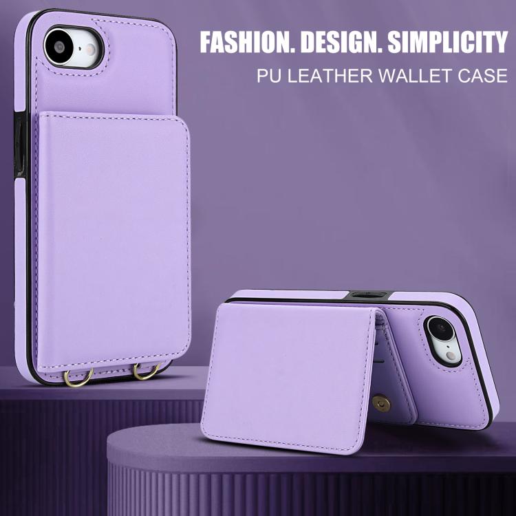 For iPhone 17e / 16e Crossbody Dual-buckle Wallet RFID Back Leather Phone Case