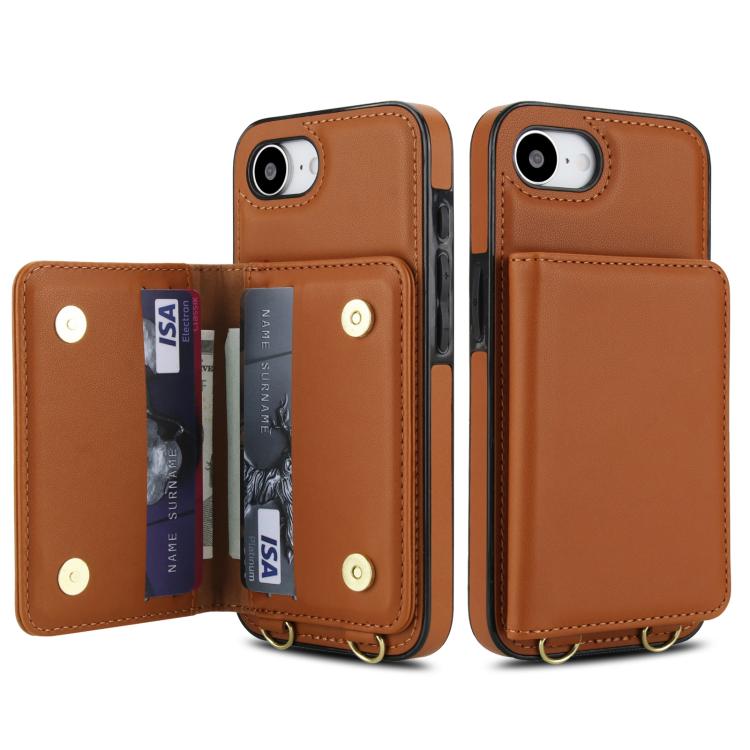 For iPhone 17e / 16e Crossbody Dual-buckle Wallet RFID Back Leather Phone Case