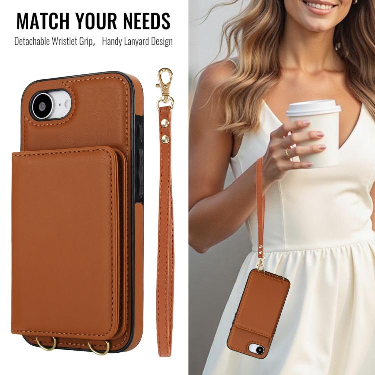 For iPhone 17e / 16e Crossbody Dual-buckle Wallet RFID Back Leather Phone Case