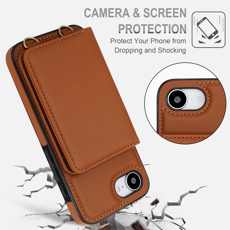 For iPhone 17e / 16e Crossbody Dual-buckle Wallet RFID Back Leather Phone Case
