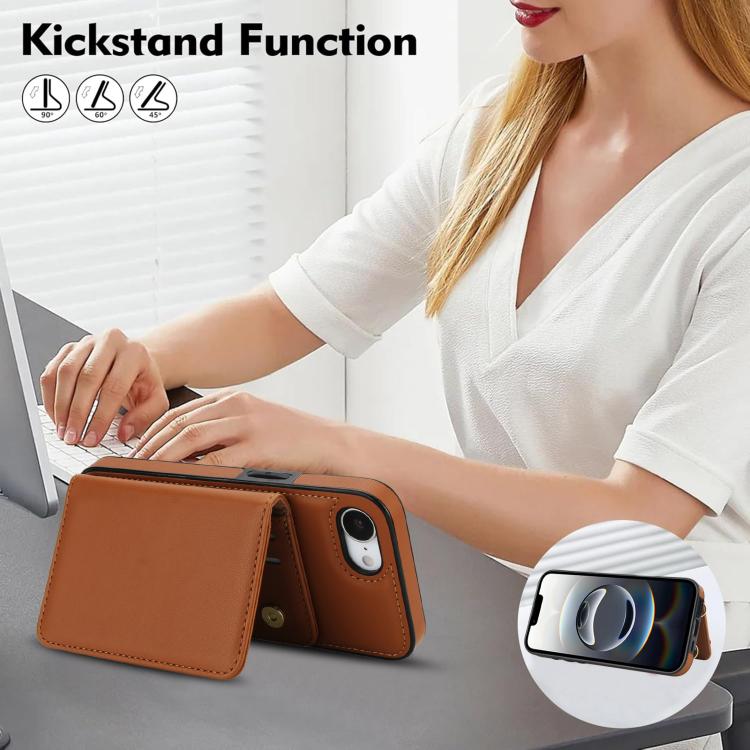 For iPhone 17e / 16e Crossbody Dual-buckle Wallet RFID Back Leather Phone Case