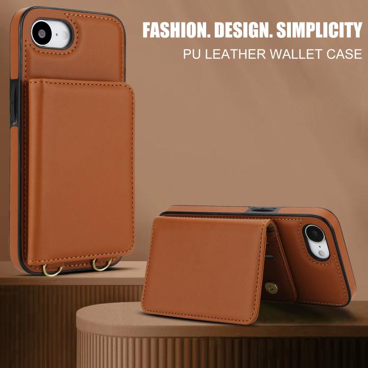 For iPhone 17e / 16e Crossbody Dual-buckle Wallet RFID Back Leather Phone Case
