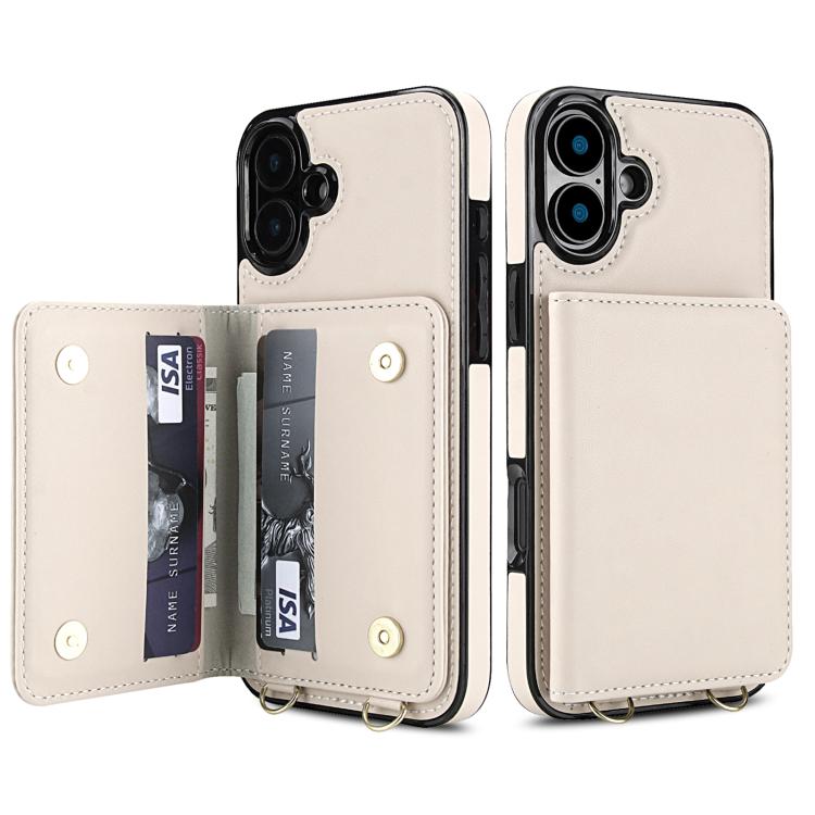 For iPhone 16 Crossbody Dual-buckle Wallet RFID Back Leather Phone Case