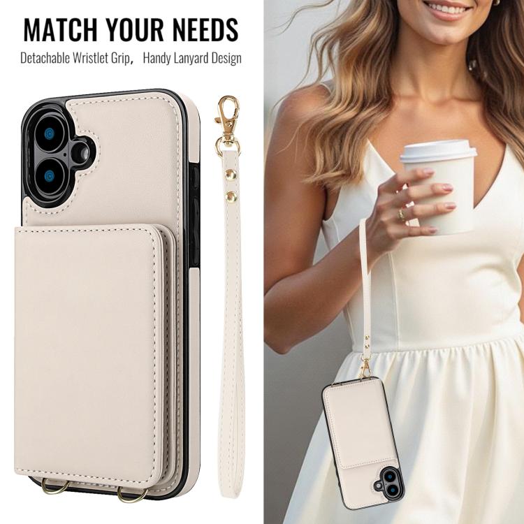 For iPhone 16 Crossbody Dual-buckle Wallet RFID Back Leather Phone Case