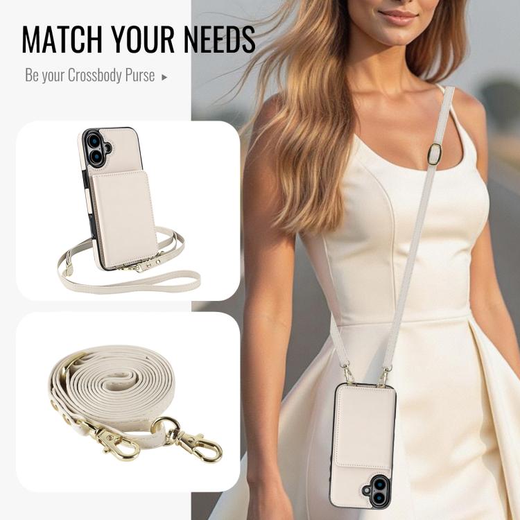 For iPhone 16 Crossbody Dual-buckle Wallet RFID Back Leather Phone Case