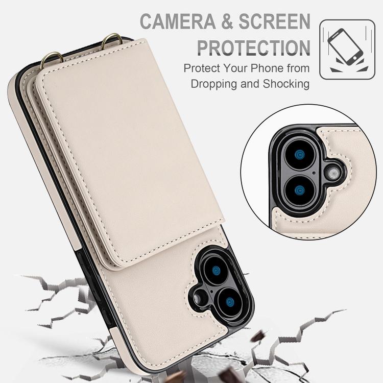 For iPhone 16 Crossbody Dual-buckle Wallet RFID Back Leather Phone Case