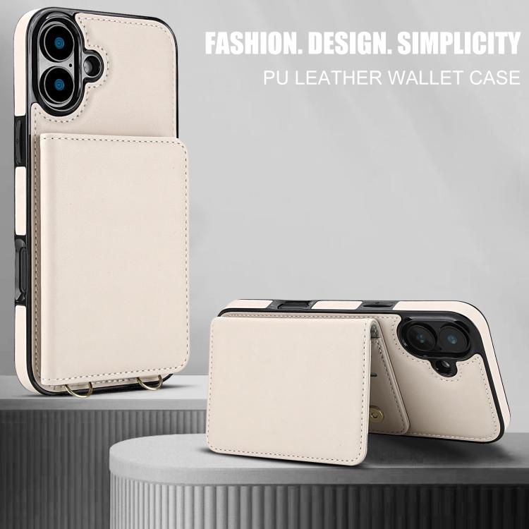 For iPhone 16 Crossbody Dual-buckle Wallet RFID Back Leather Phone Case