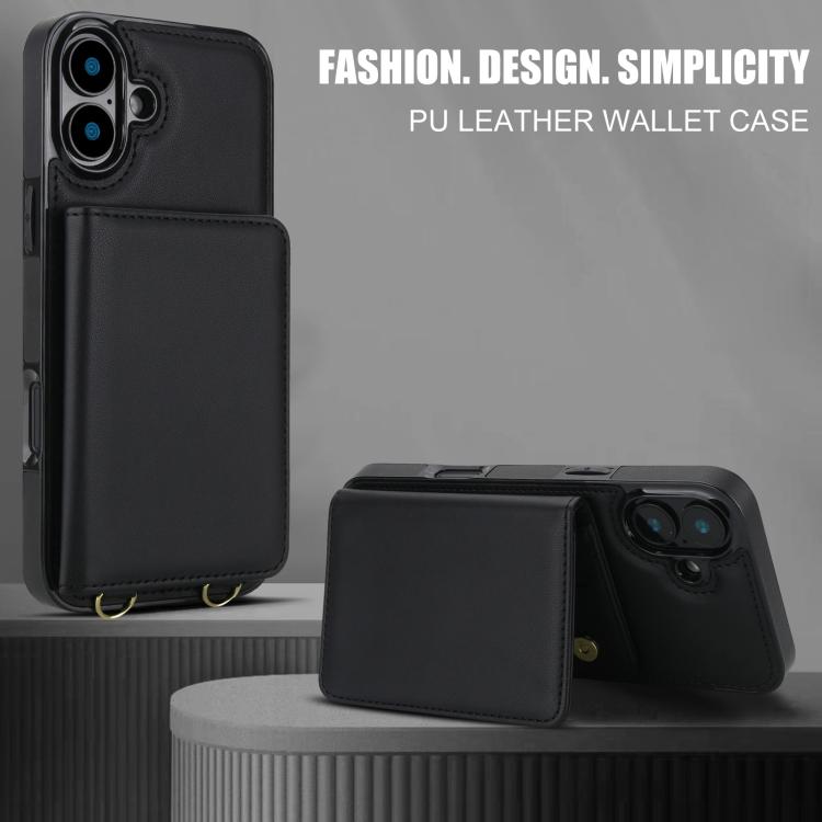 For iPhone 16 Crossbody Dual-buckle Wallet RFID Back Leather Phone Case