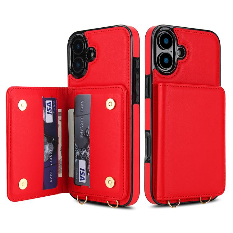 For iPhone 16 Crossbody Dual-buckle Wallet RFID Back Leather Phone Case