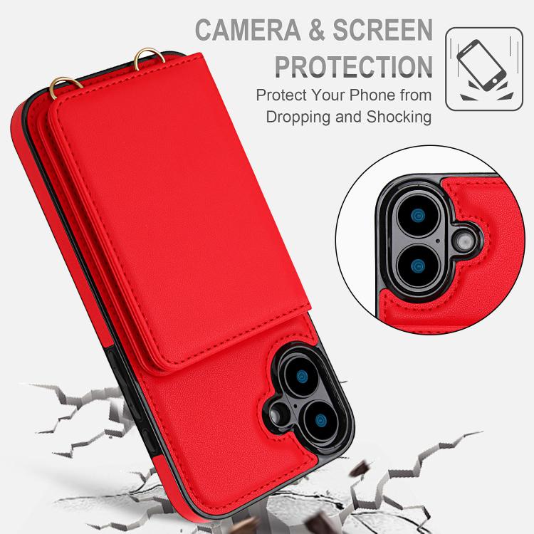 For iPhone 16 Crossbody Dual-buckle Wallet RFID Back Leather Phone Case