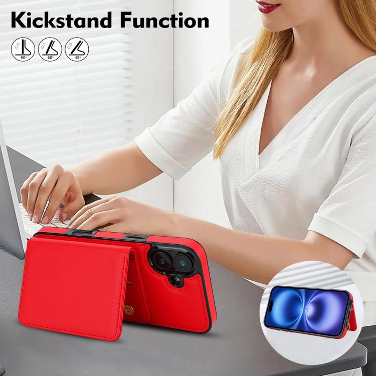 For iPhone 16 Crossbody Dual-buckle Wallet RFID Back Leather Phone Case