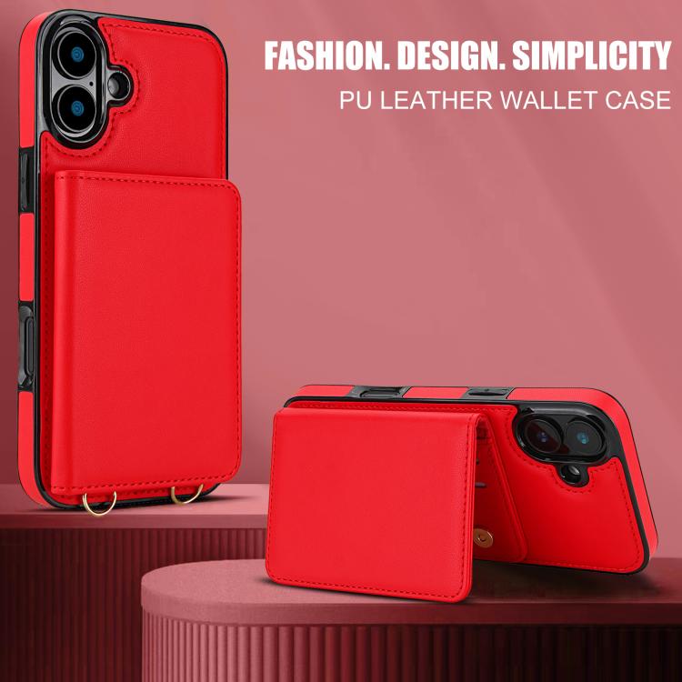 For iPhone 16 Crossbody Dual-buckle Wallet RFID Back Leather Phone Case