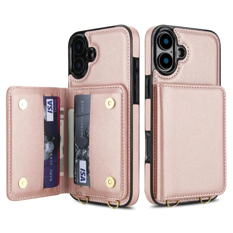 For iPhone 16 Crossbody Dual-buckle Wallet RFID Back Leather Phone Case