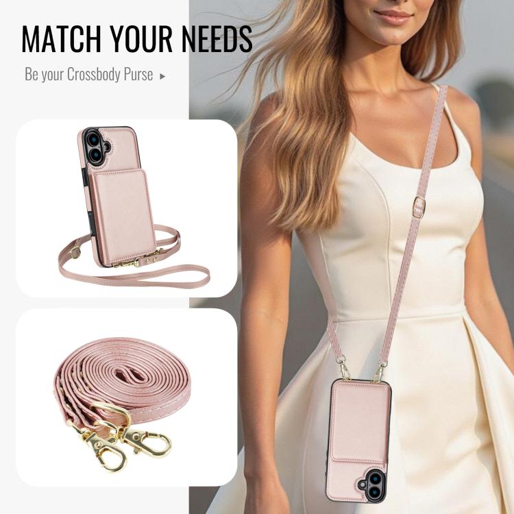 For iPhone 16 Crossbody Dual-buckle Wallet RFID Back Leather Phone Case