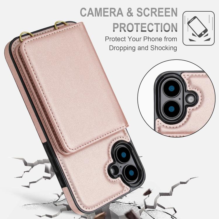 For iPhone 16 Crossbody Dual-buckle Wallet RFID Back Leather Phone Case