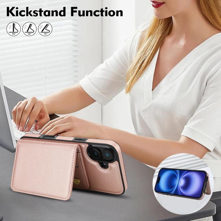 For iPhone 16 Crossbody Dual-buckle Wallet RFID Back Leather Phone Case