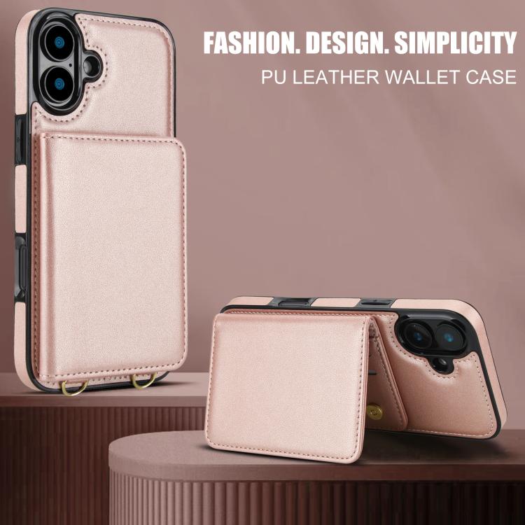 For iPhone 16 Crossbody Dual-buckle Wallet RFID Back Leather Phone Case